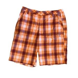 Cobra Puma Golf Shorts Mens 32 Orange Plaid Stretch Performance Breathable